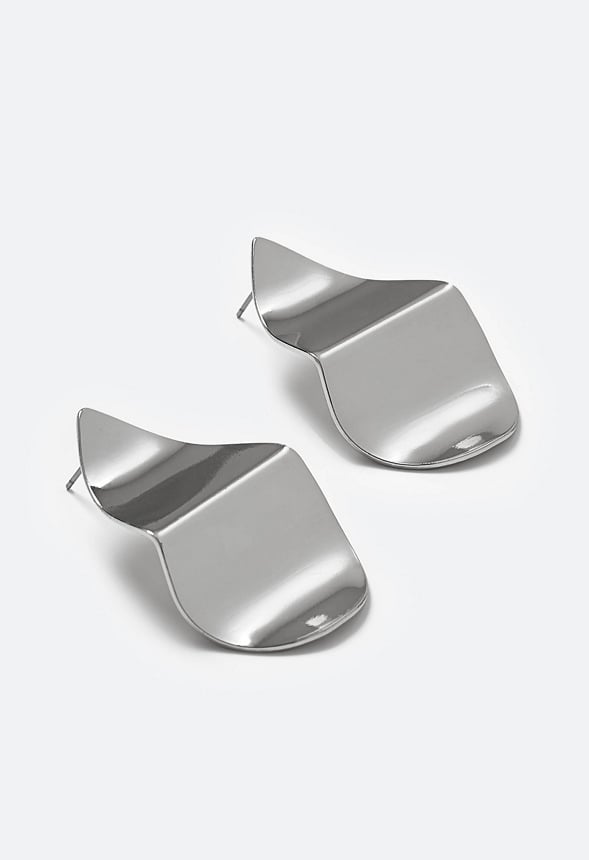 Hana Crinkled Effect Smooth Petal Shape Stud Earrngs Silver