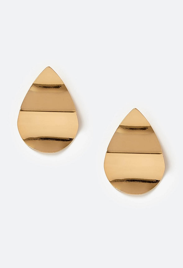 Hana Crinkled Effect Smooth Petal Shape Stud Earrings Gold