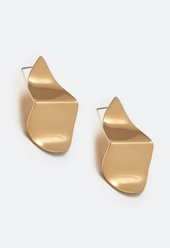 Hana Crinkled Effect Smooth Petal Shape Stud Earrings Gold