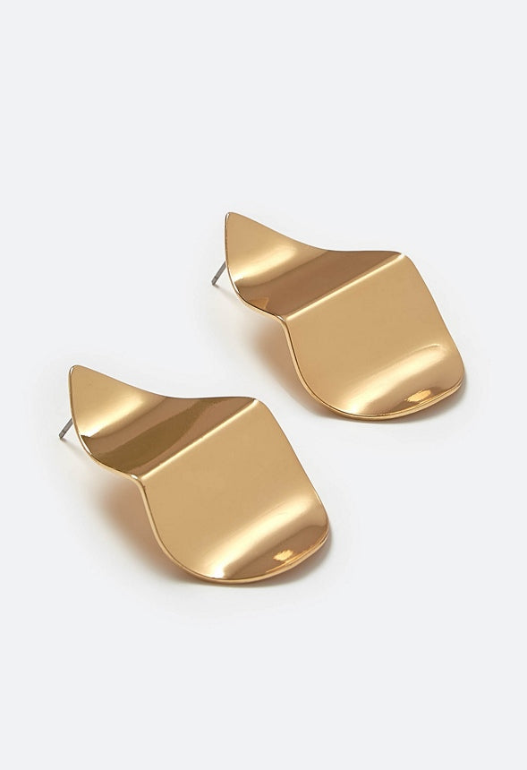 Hana Crinkled Effect Smooth Petal Shape Stud Earrings Gold