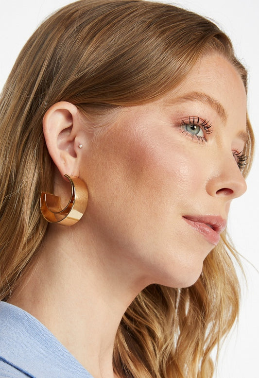 Esme Double Layer Smooth Wide Hoop Earrings Gold