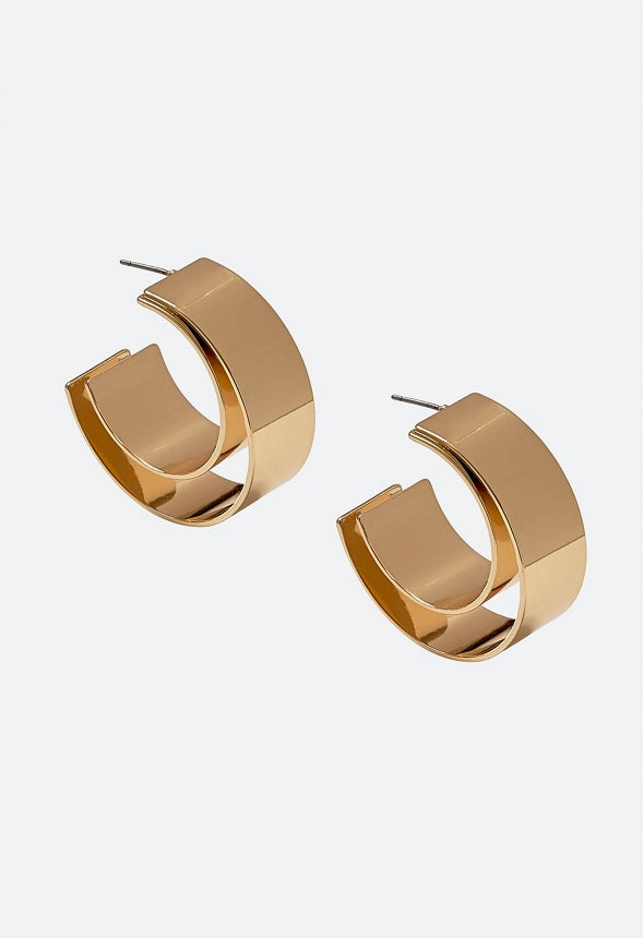 Esme Double Layer Smooth Wide Hoop Earrings Gold