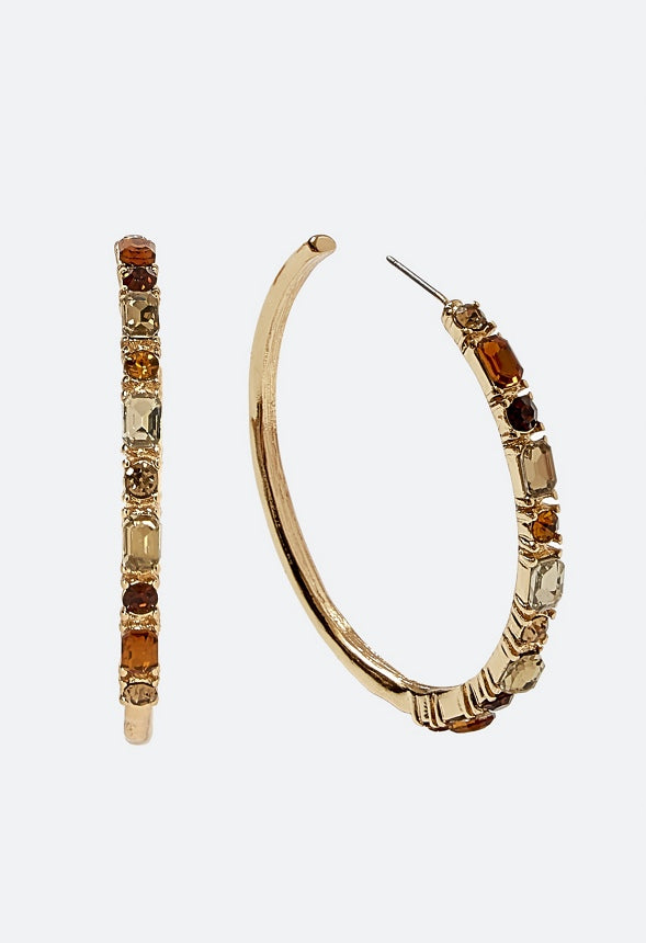 Fran Tonal Glass Stone Set Hoop Earrings Topaz/ Gold