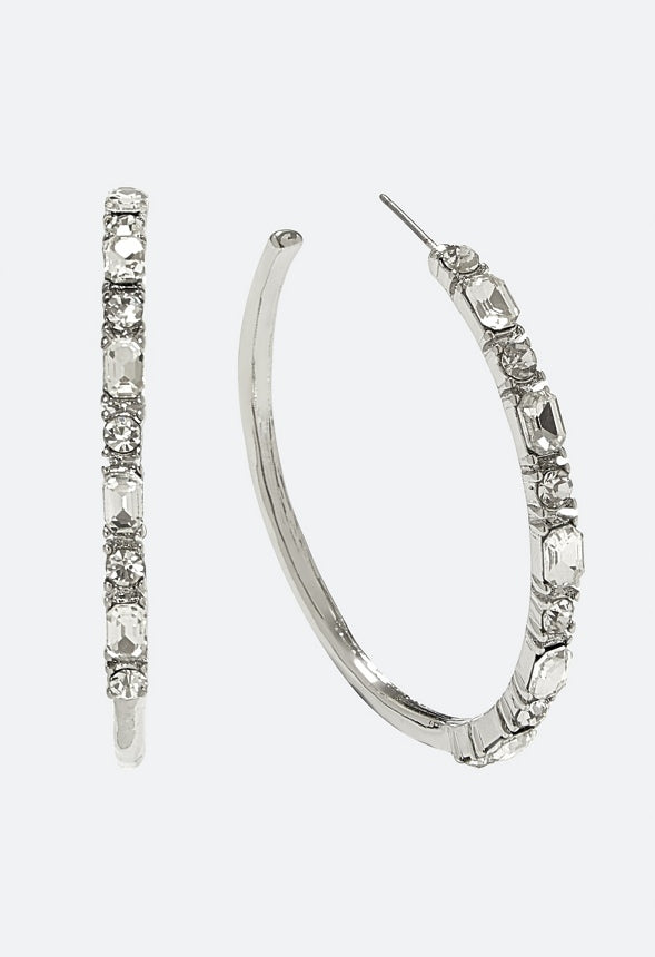Fran Tonal Glass Stone Set Hoop Earrings Crystal/ Silver