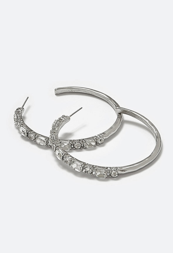 Fran Tonal Glass Stone Set Hoop Earrings Crystal/ Silver