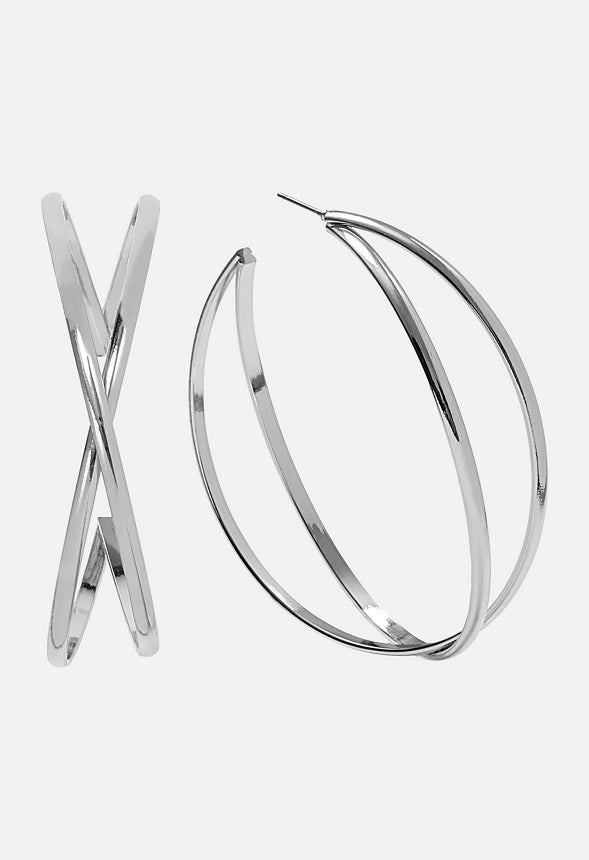 Gigi Criss Cross Metal Hoop Earrings Silver