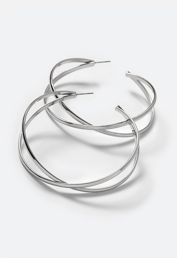 Gigi Criss Cross Metal Hoop Earrings Silver