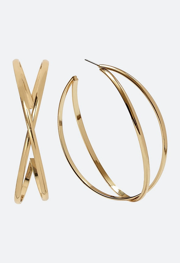 Gigi Criss Cross Metal Hoop Earrings Gold