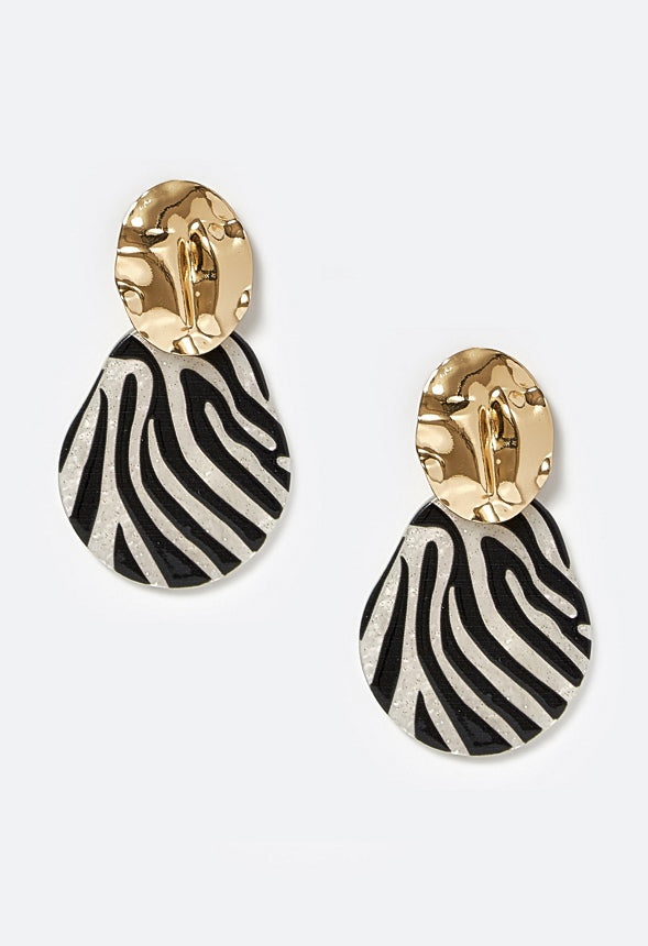 Jamie Zebra Print Door Knocker Earrings Black/ Gold