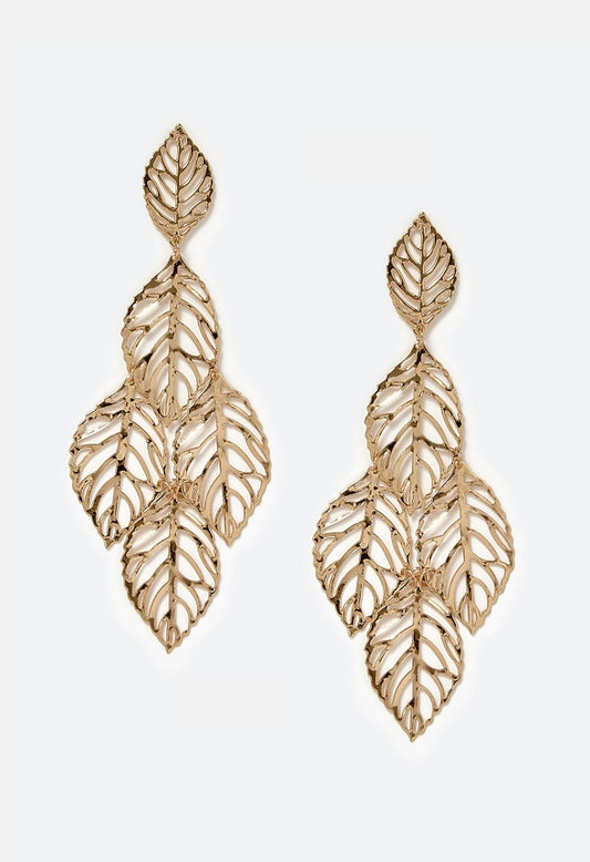 Jolie Filigree Leaf Chandelier Earrings Gold