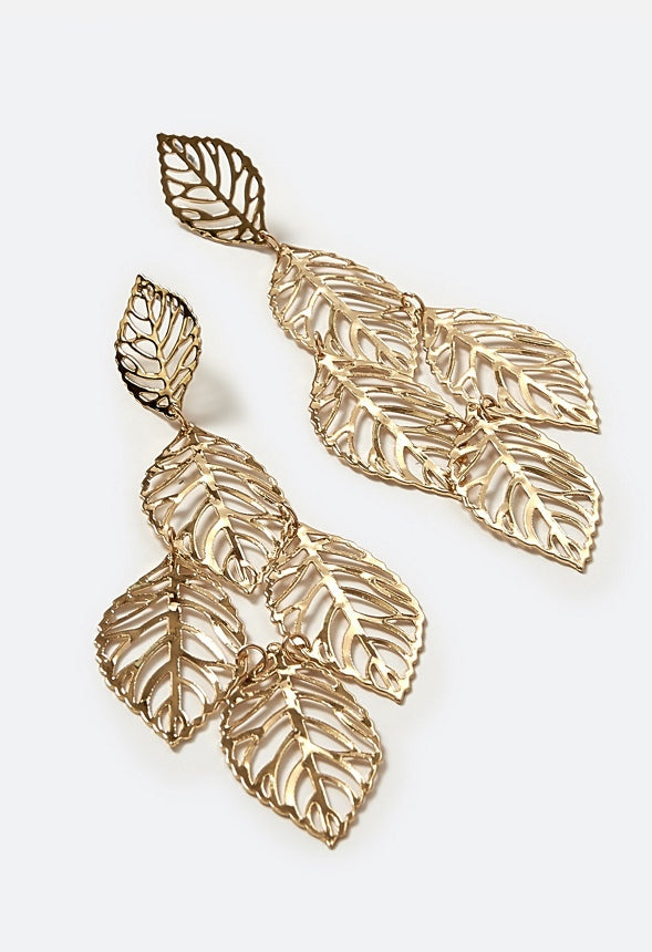 Jolie Filigree Leaf Chandelier Earrings Gold