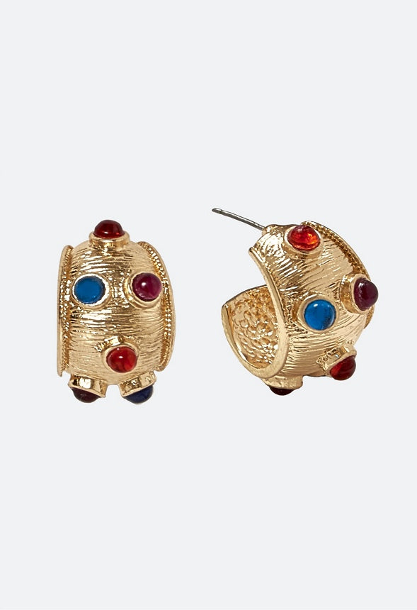 Lottie Multi Color Inlay Resin Stone Hoop Earrings Multi/ Gold