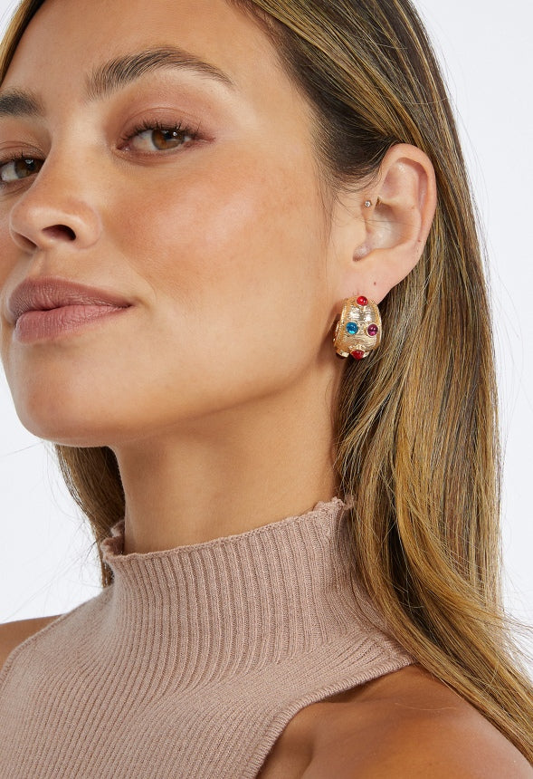 Lottie Multi Color Inlay Resin Stone Hoop Earrings Multi/ Gold