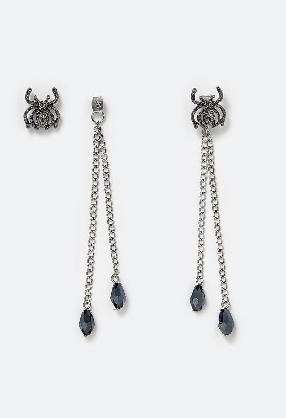 Millie Halloween Spider Charms Dangle Earrings Silver