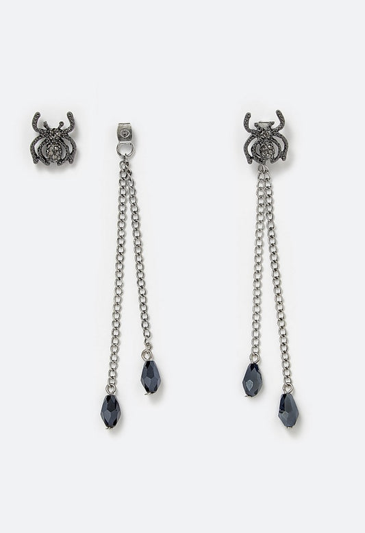Millie Halloween Spider Charms Dangle Earrings Silver