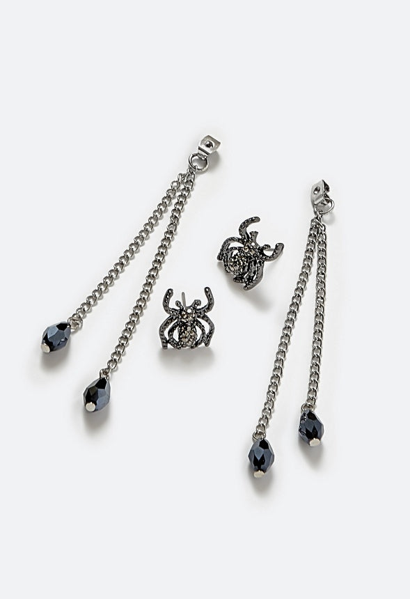 Millie Halloween Spider Charms Dangle Earrings Silver