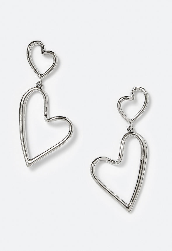 Alba Double Cut Out Heart Drop Earrings Silver