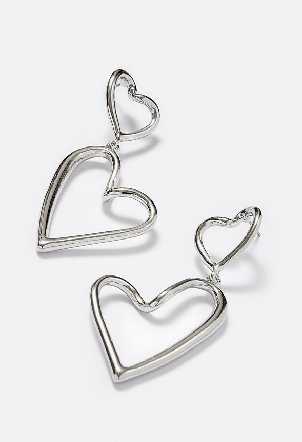 Alba Double Cut Out Heart Drop Earrings Silver