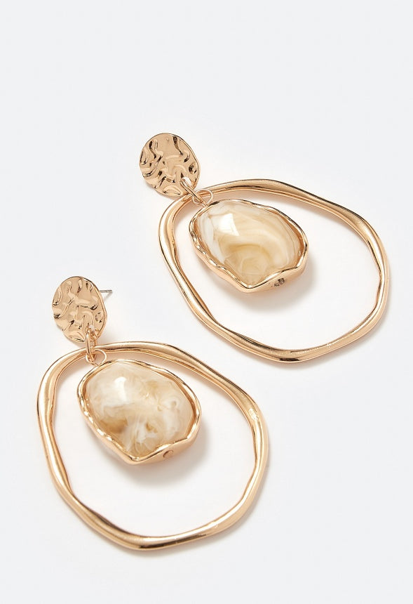 Elodie Organic Resin And Hammered Metal Drop Earrings Cream/ Gold