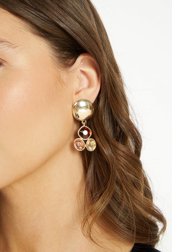 Eve Tonal Brown Glass Stones Drop Earrings Brown Mix/ Gold