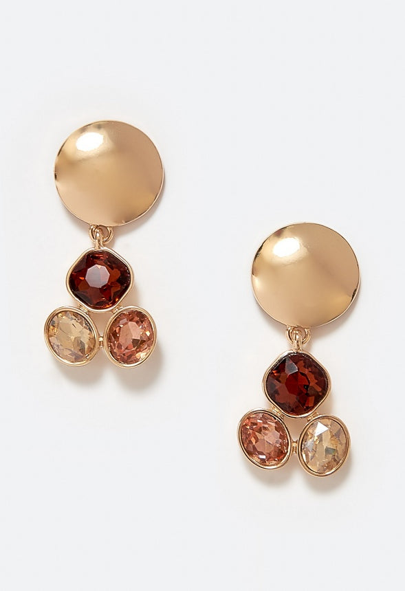 Eve Tonal Brown Glass Stones Drop Earrings Brown Mix/ Gold