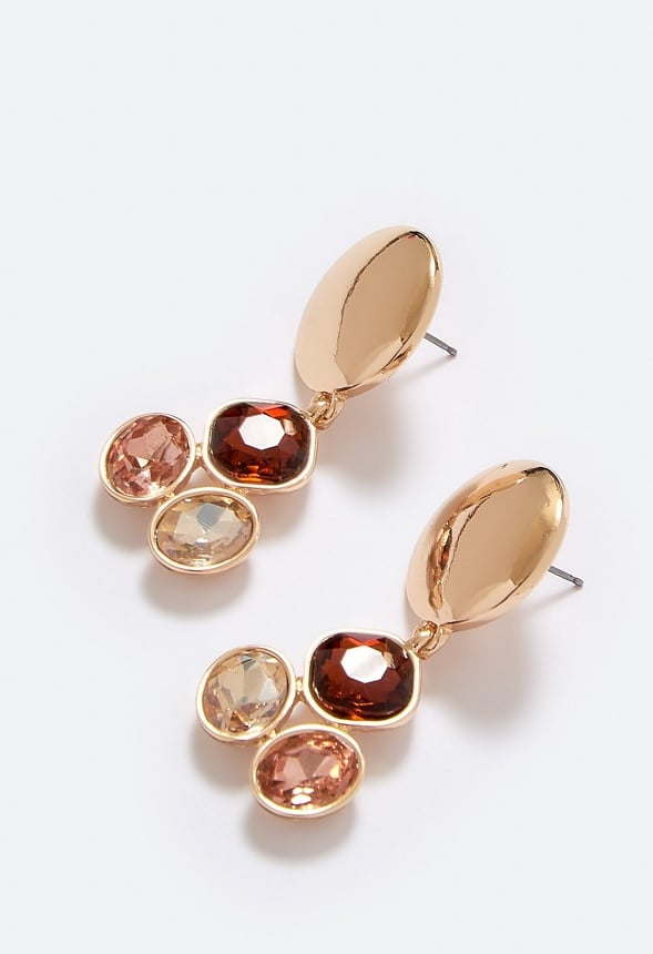 Eve Tonal Brown Glass Stones Drop Earrings Brown Mix/ Gold