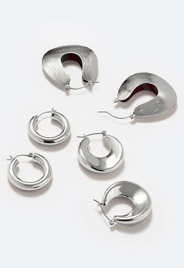 3-Pairs Holly Of Grad Hoop Earrings Pack Silver