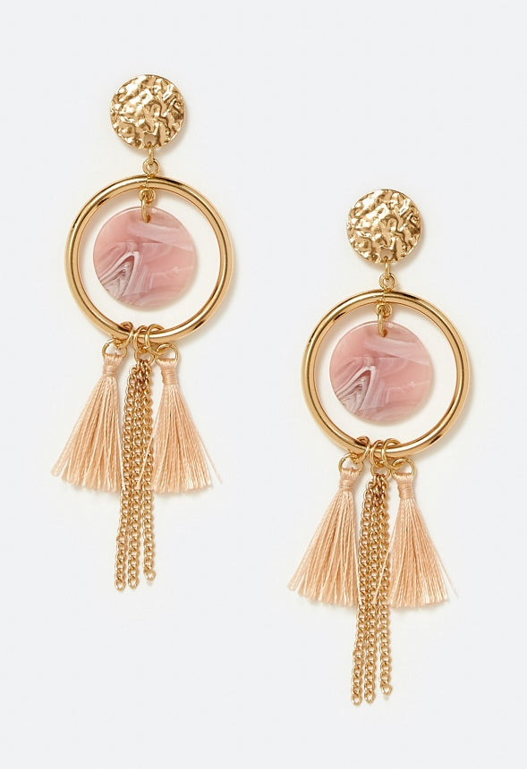 Kia Tonal Disc And Tassel Drop Earrings Pink/ Gold