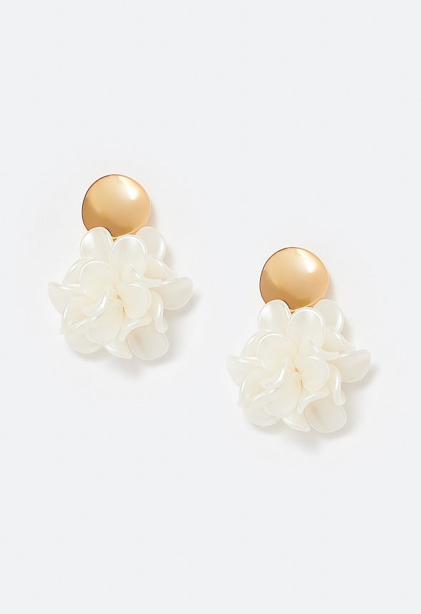 Leia Metal Disc And Petal Cluster Drop Earrings Cream/ Gold