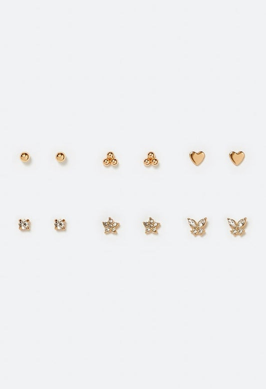 6-Pair Mave Glass Stones Mix Stud Earrings Pack Crystal/ Gold