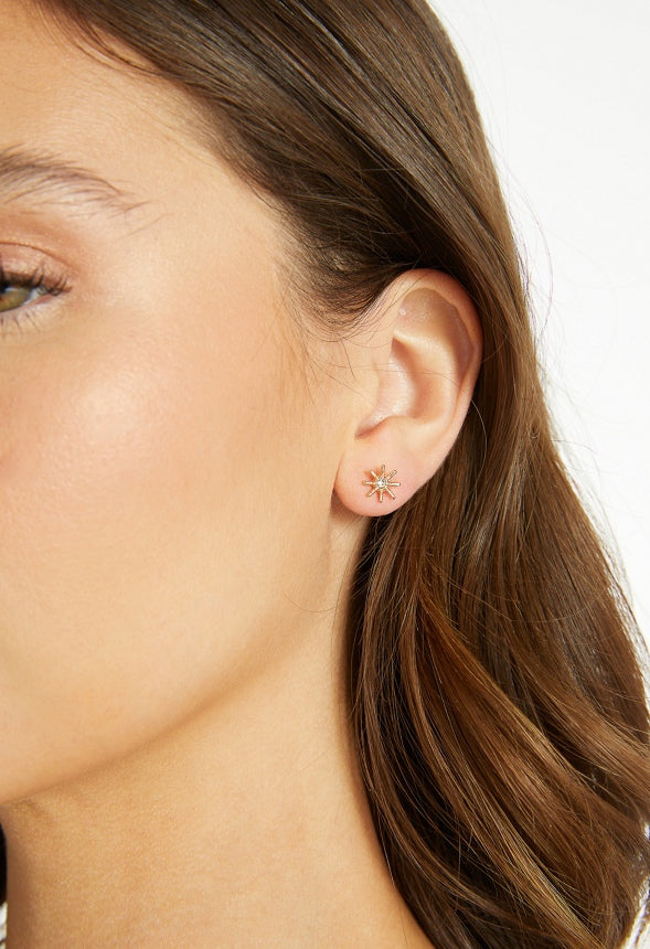 3-Pair Mia Glass Stones Fine Stud Earrings Pack Crystal/ Gold