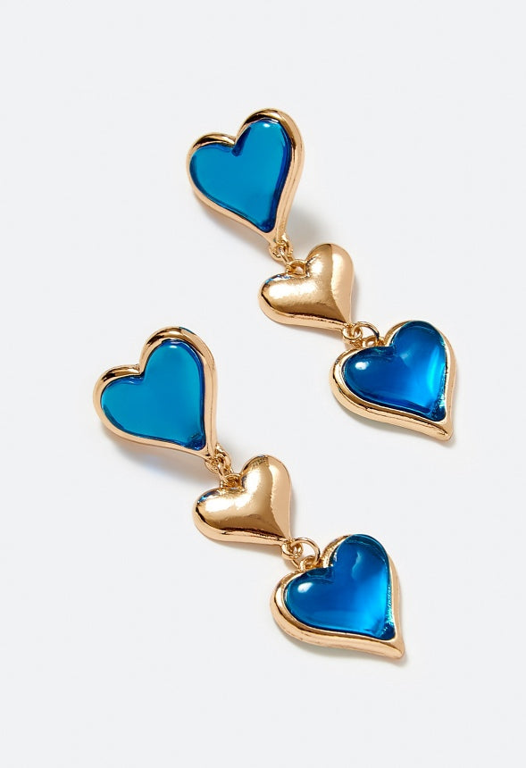 Neve Blue Resin Hearts Drop Earrings Blue/ Gold