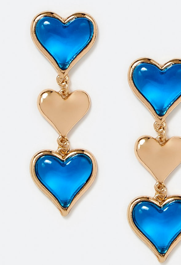 Neve Blue Resin Hearts Drop Earrings Blue/ Gold