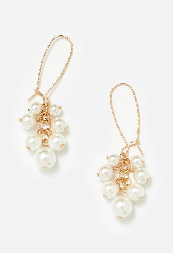 Quinn Glass Pearls Cluster Drop Earrings Cream/ Gold