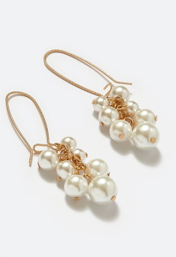 Quinn Glass Pearls Cluster Drop Earrings Cream/ Gold