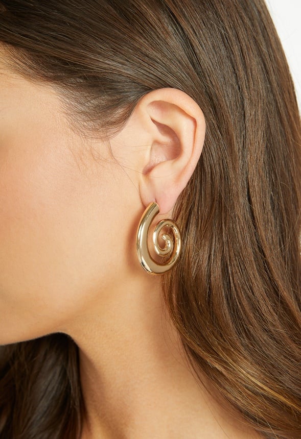 Rae Smooth Spiral Metal Hoop Earrings Gold