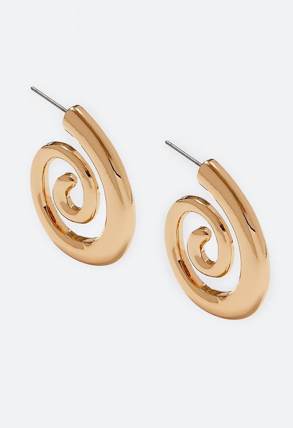 Rae Smooth Spiral Metal Hoop Earrings Gold