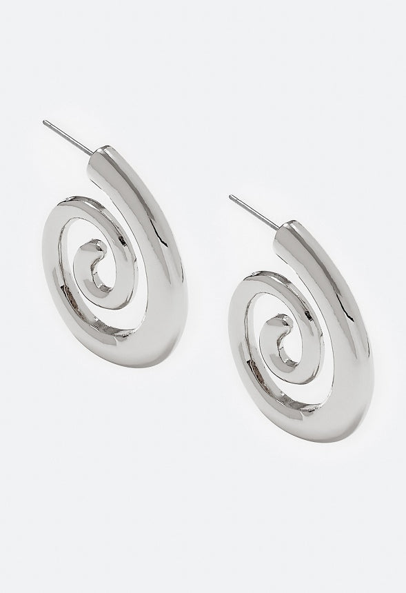 Rae Smooth Spiral Metal Hoop Earrings Silver
