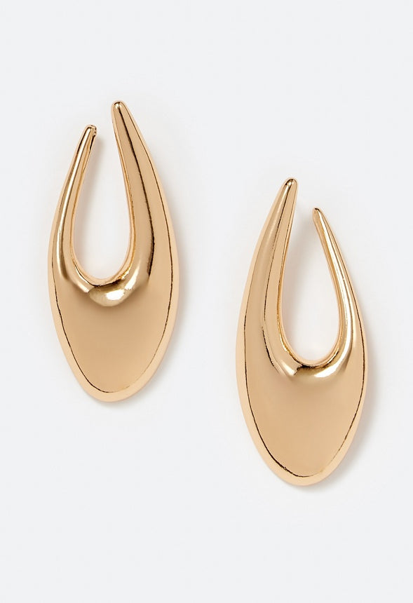 Raya Elongated Lightweight Metal Hoop Earrings Gold