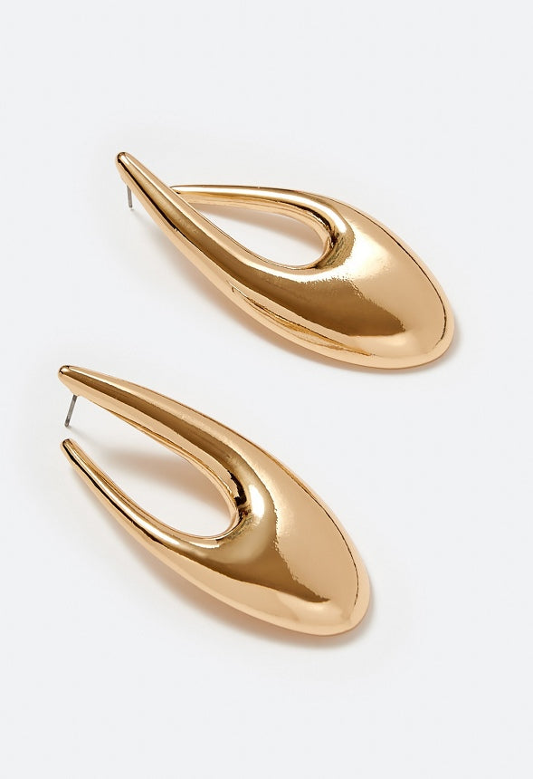 Raya Elongated Lightweight Metal Hoop Earrings Gold