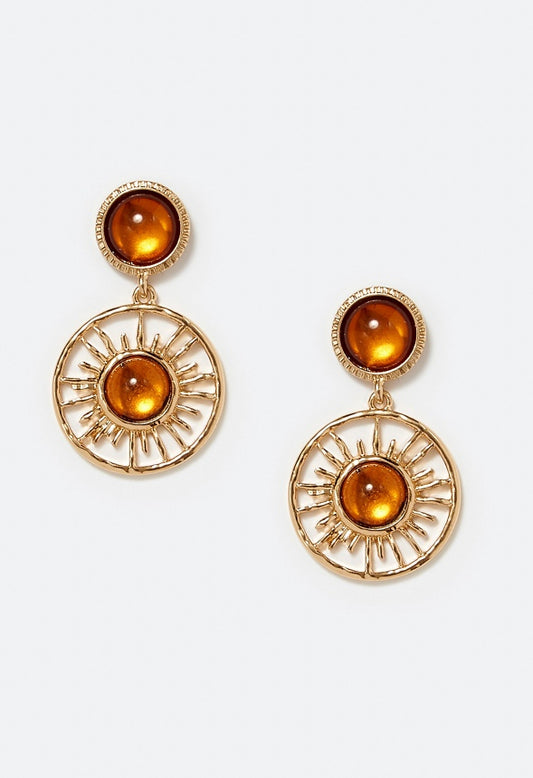 Roma Sun Drop Earrings With Brown Inlay Brown/ Gold