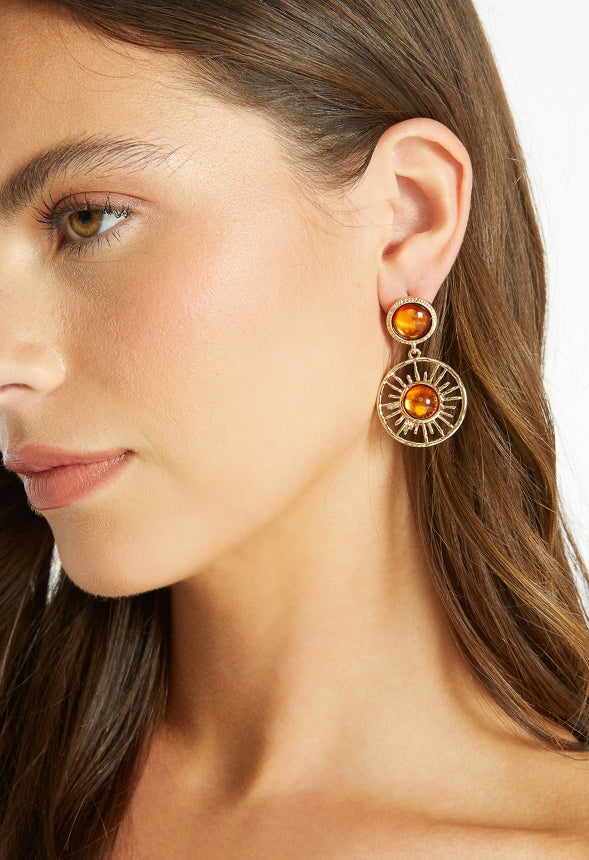 Roma Sun Drop Earrings With Brown Inlay Brown/ Gold