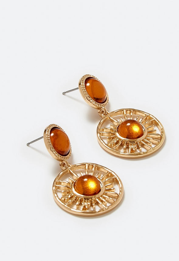Roma Sun Drop Earrings With Brown Inlay Brown/ Gold