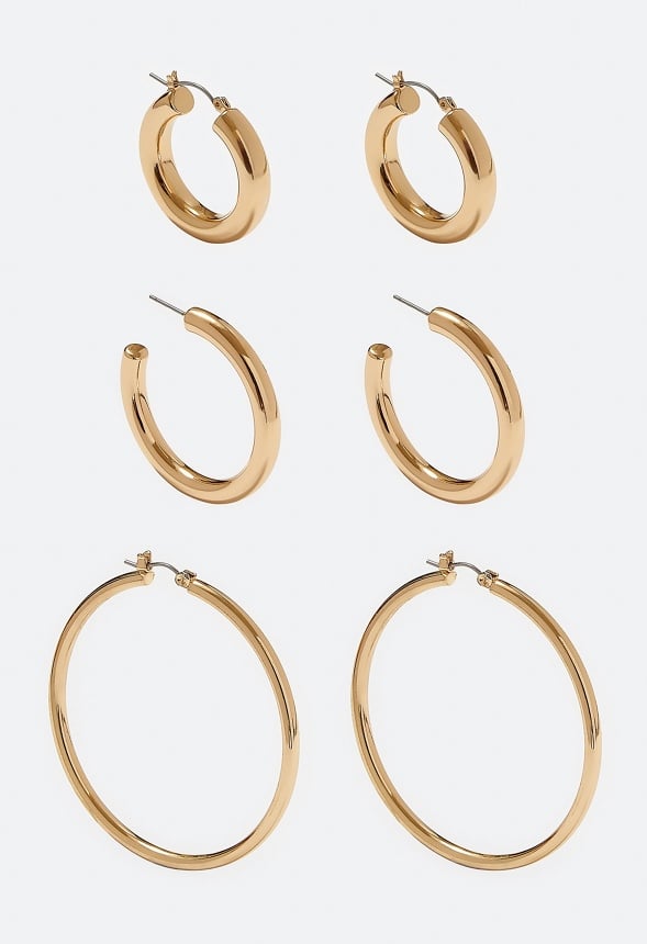 3-Pairs Sadie Mix Hoop Earrings Pack Gold
