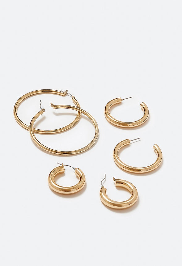 3-Pairs Sadie Mix Hoop Earrings Pack Gold