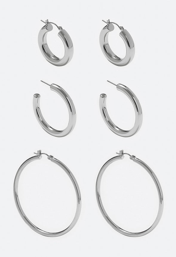 3-Pairs Sadie Mix Hoop Earrings Pack Silver