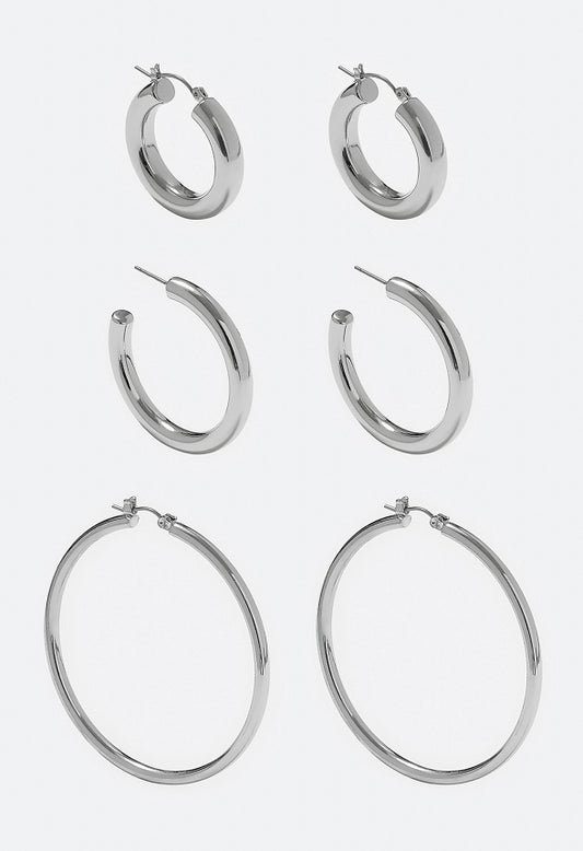 3-Pairs Sadie Mix Hoop Earrings Pack Silver