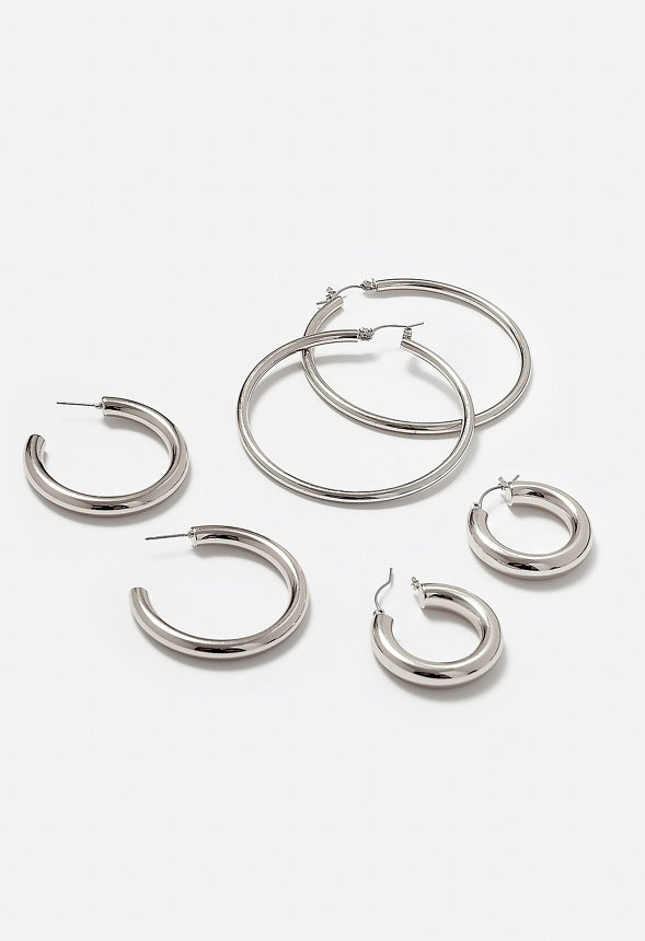 3-Pairs Sadie Mix Hoop Earrings Pack Silver