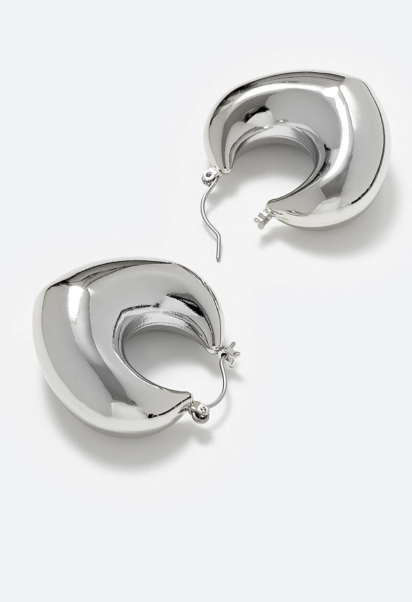 Tori Graduated Domed Metal Hoop Earrings Silver