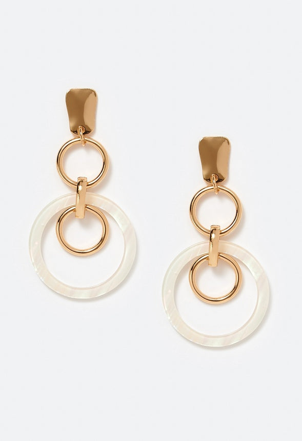 Alexa Hammered Metal And Cream Rings Drop Earrings Cream/ Gold
